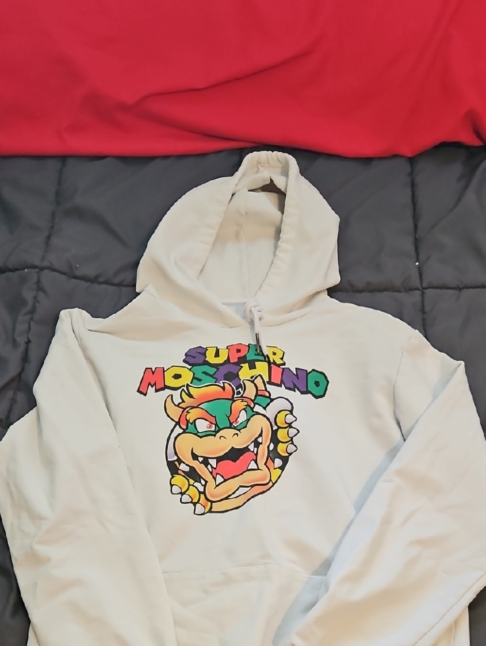 Moschino Designer  Cream Graphic Bowser Pullover Hoodie Super Moschino RARE